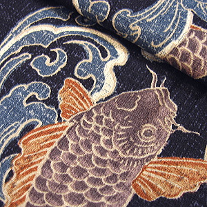 義若オリジナルの鯉口シャツ　ダボシャツ　激安セール　荒波鯉（紺）